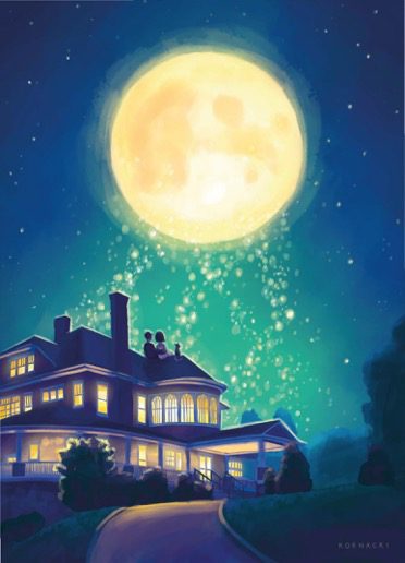 brides-illustration-of-couple-on-tarrywile-roof-under-dream-moon