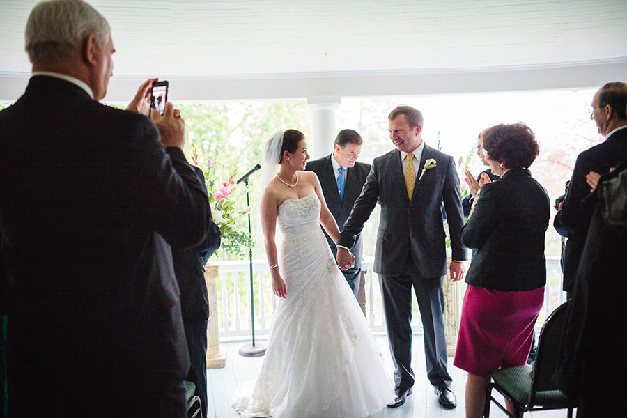 bride and groom veranda wedding ceremony